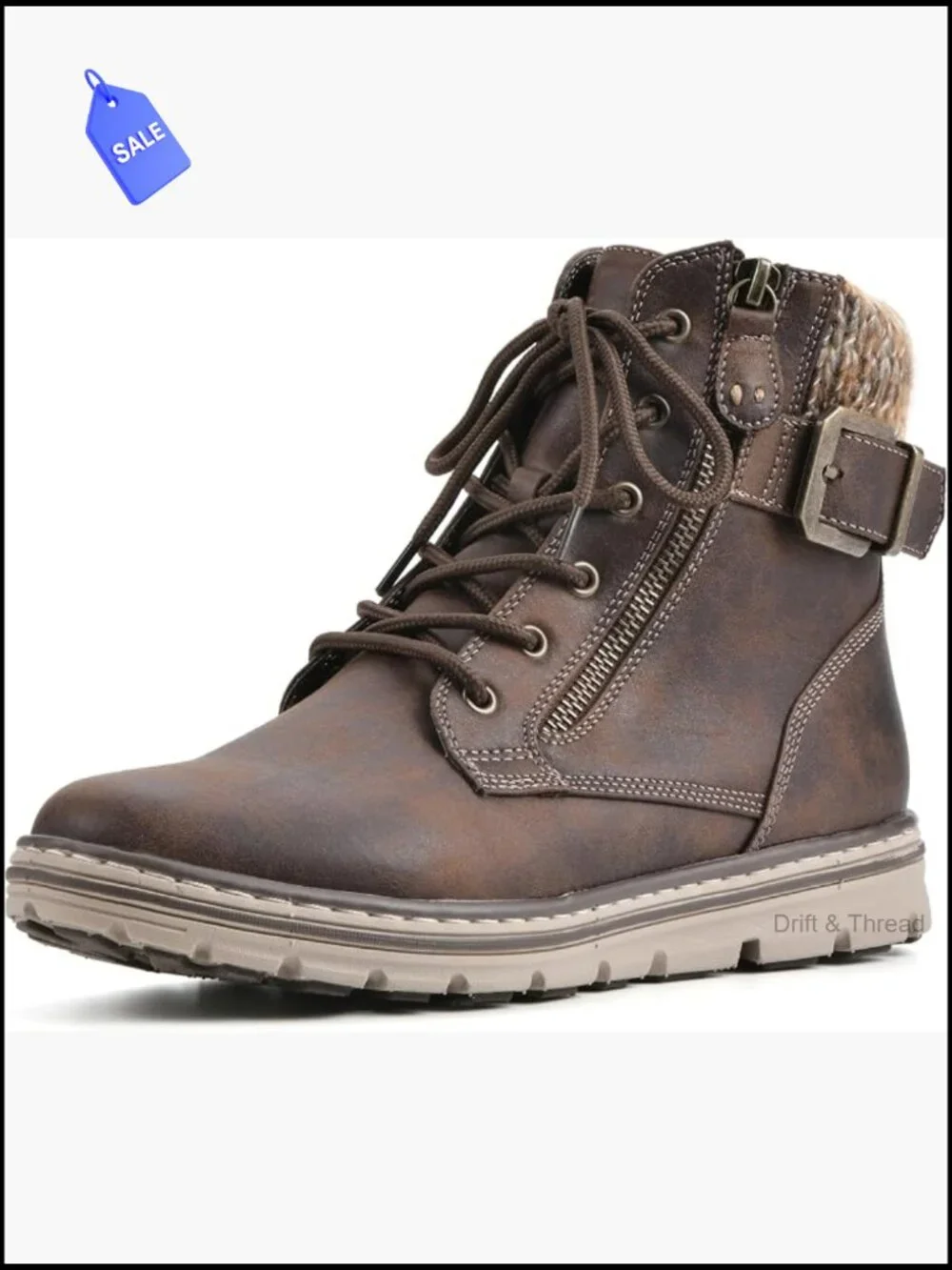 Women's Faux Leather Hiking Bootie, Lace-Up Ankle Boot with Zipper